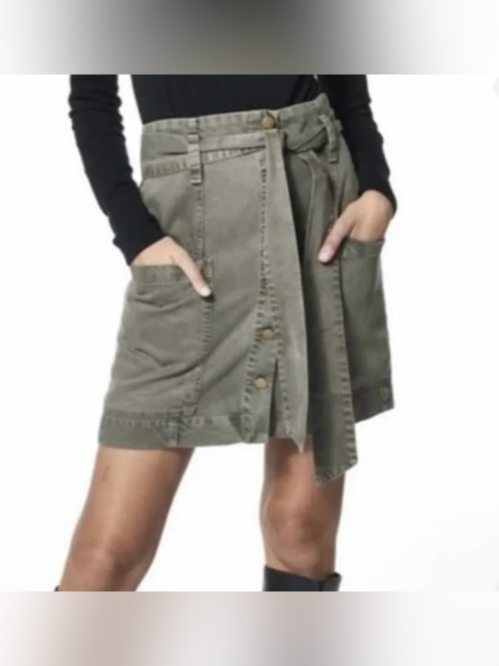 Young Fabulous & Broke Sage Grey High Waist Belted Mini Skirt